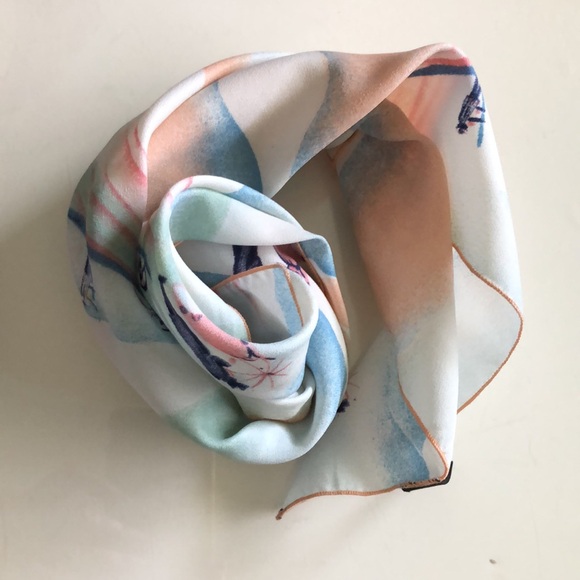 Symphony Scarfs Square Bandana Romantic Elegant Peach, Sky Blue, White EC - Picture 9 of 15